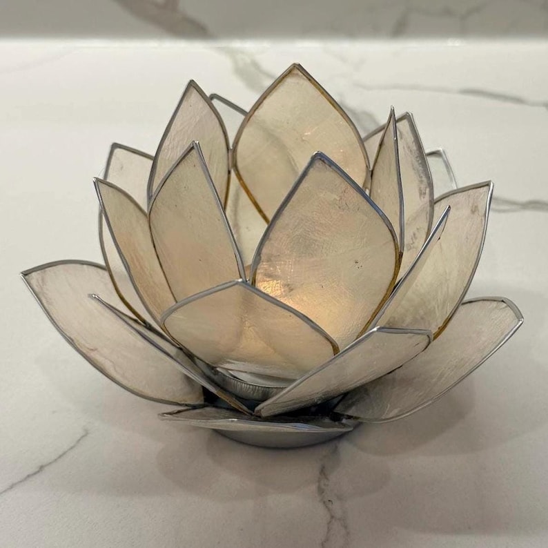 Capiz Shell Lotus Candle Holder: Bohemian Natural Decor Tealight Holder, july 4th decoration Natural