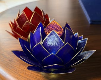 Handmade Capiz Shell Lotus Tealight Holder 4th of july decoration USA - Meditation Decor