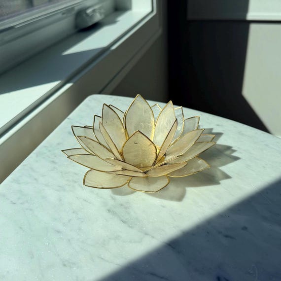 Capiz Shell Lotus Tealight Holder | Gold Trimmed Handmade Wedding Decor