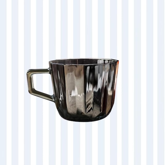 Smoky Gray Glass Coffee Mug: Modern Vintage Faceted Tea Cup