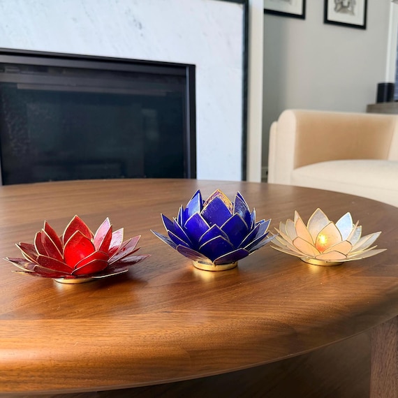 Capiz Shell Lotus Tealight Holder | Gold Trimmed Handmade Candle Decor