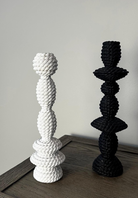 Set of Modern Candle Holders Minimalist black and white Taper Candle Stands