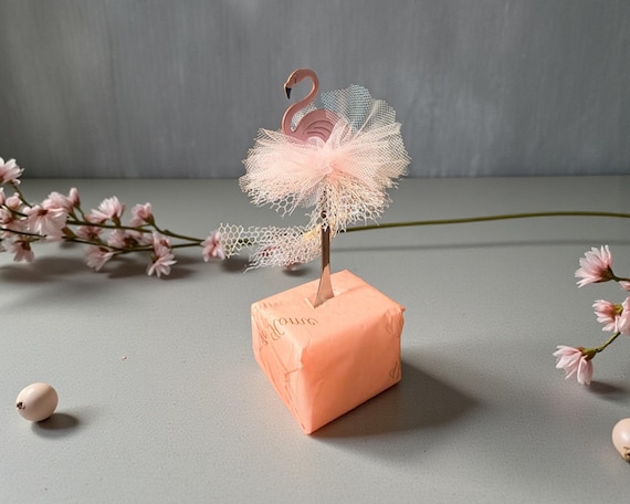 Pink Flamingo Decorative teaspoon Favor with tulle ballet skirt for Baby Showers, Birthdays, Bachelorettes & Tropical Themes