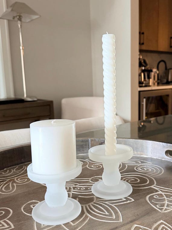 Frosted Glass Candle Stand | Romantic Valentine’s Day Decor | Elegant Pedestal Centerpiece