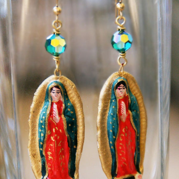 Swarovski Crystals and Handmade Peruvian Virgin Mary Charm Earrings