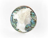 Art Nouveau Cameo Brooch - Vintage Abalone Mother of Pearl Brooch - Natural Paua Brooch - Antique Shell Cameo Pin - Antique Silhouette