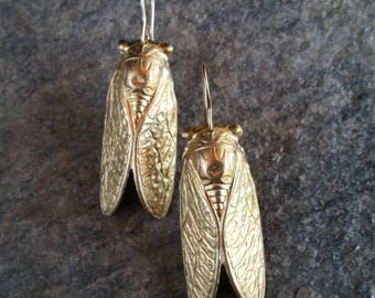 Gold Cicada Earrings, Insect Earrings with Cicada Wings, Cicada Jewelry, Bug Jewelry, Nature Inspired Jewelry