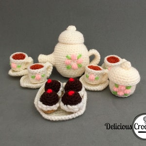 Amigurumi Pattern Crochet Mini Tea Set and Cupcakes DIY Digital Download image 2