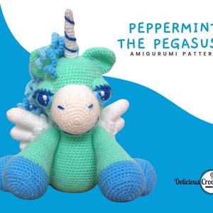 Amigurumi Pattern Crochet Peppermint Pegasus Animal Toy Doll Unicorn DIY Digital Download PDF English or Spanish