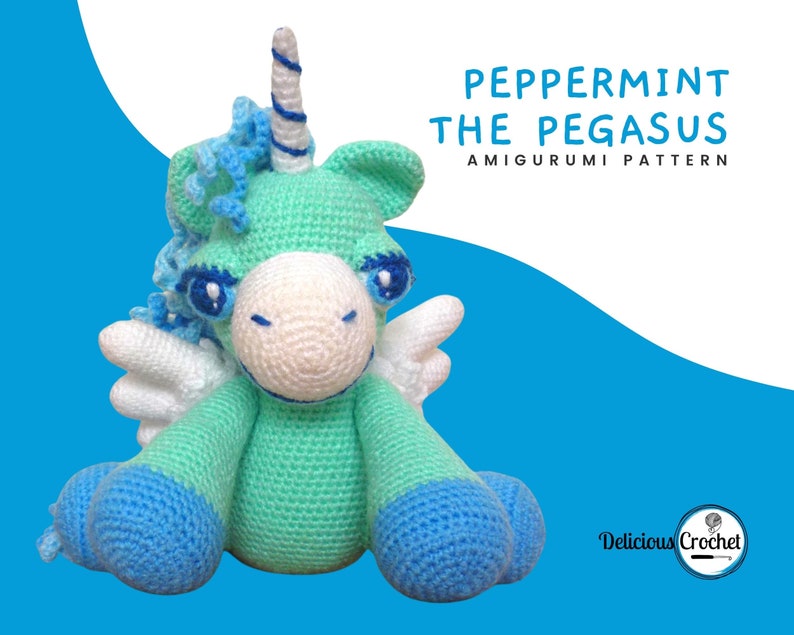 Amigurumi Pattern Crochet Peppermint Pegasus Animal Toy Doll Unicorn DIY Digital Download PDF English or Spanish