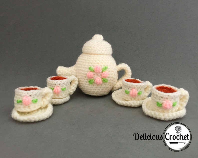 Amigurumi Pattern Crochet Mini Tea Set and Cupcakes DIY Digital Download image 3