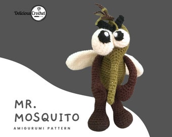 Amigurumi au crochet, motif moustique, insecte, mouche, moucheron, animal, poupée, jouet, PDF, anglais, ou, espagnol, bricolage