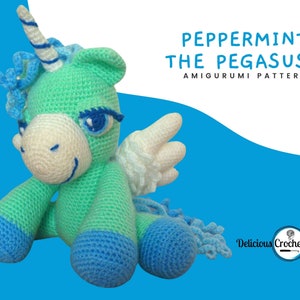 Amigurumi Pattern Crochet Peppermint Pegasus Animal Toy Doll Unicorn DIY Digital Download PDF English or Spanish