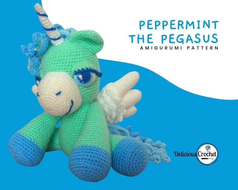 Amigurumi Pattern Crochet Peppermint Pegasus Animal Toy Doll Unicorn DIY Digital Download PDF English or Spanish