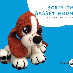 Amigurumi-mönster virkat Basset Hound hundvalp hunddjur dockleksak PDF engelska eller spanska
