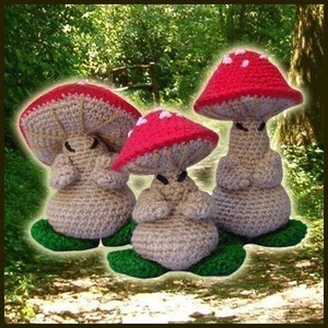 Amigurumi Pattern Crochet 3 Oriental Mushrooms Dolls DIY Instant Digital Download PDF
