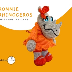 Amigurumi Pattern Crochet Ronnie Rhinoceros Doll DIY Instant Digital Download PDF