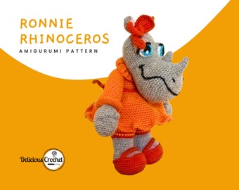 Amigurumi Pattern Crochet Ronnie Rhinoceros Doll DIY Instant Digital Download PDF