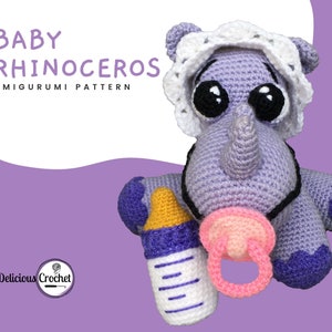 Amigurumi Pattern Crochet Rhinoceros Baby Rhino Animal Doll Toy Pacifier Baby Bottle PDF English or Spanish Baby Shower