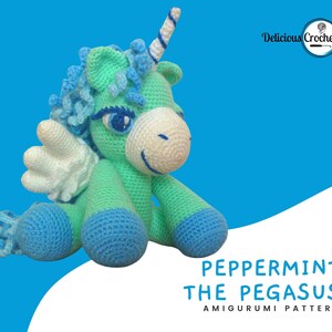 Amigurumi Pattern Crochet Peppermint Pegasus Animal Toy Doll Unicorn DIY Digital Download PDF English or Spanish