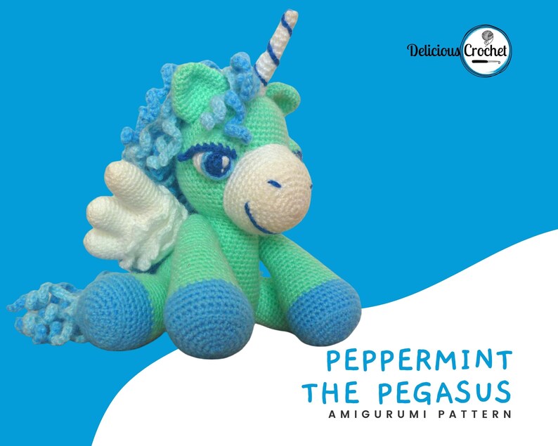 Amigurumi Pattern Crochet Peppermint Pegasus Animal Toy Doll Unicorn DIY Digital Download PDF English or Spanish