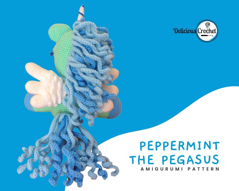 Amigurumi Pattern Crochet Peppermint Pegasus Animal Toy Doll Unicorn DIY Digital Download PDF English or Spanish