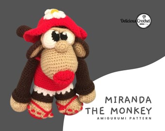 Amigurumi Pattern Crochet Miranda Monkey Doll Animal Chimpanzee Ape DIY Instant Digital Download PDF English or Spanish language