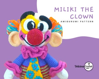 Amigurumi Pattern Crochet Clown Buffoon Miliki Doll Toy PDF English or Spanish DIY