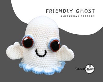 Modèle au crochet Amigurumi Ghost - Bricolage facile d'une peluche d'Halloween, tutoriel PDF pour débutants, décoration effrayante faite main ou cadeaux - anglais ou espagnol