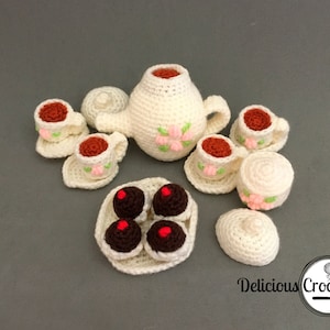 Amigurumi Pattern Crochet Mini Tea Set and Cupcakes DIY Digital Download image 1