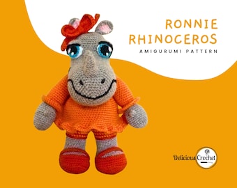 Amigurumi Pattern Crochet Rhinoceros Rhino Doll Animal Toy PDF English or Spanish DIY