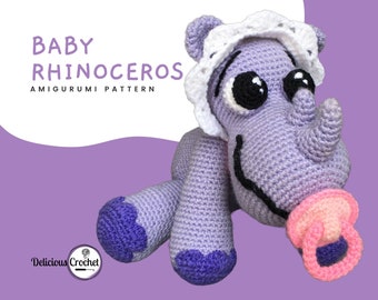 Amigurumi Crochet Pattern Baby Rhinoceros Rhino Animal Doll Toy Pacifier Baby Bottle PDF English or Spanish DIY