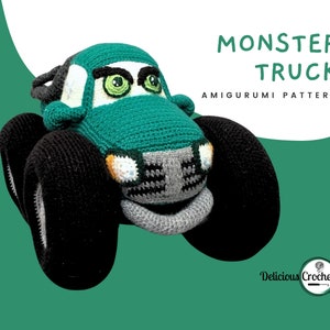 DeliciousCrochet Monster Truck. This is a crochet pattern, not the finished toy. Using DK or Sports acrylic yarn with a 2.5 mm hook, the truck stands 9 inches tall, 12.5 inches long and 8 incges wide. Instructions available in English (US) or Spanish