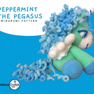 Amigurumi Pattern Crochet Peppermint Pegasus Animal Toy Doll Unicorn DIY Digital Download PDF English or Spanish