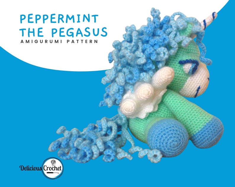 Amigurumi Pattern Crochet Peppermint Pegasus Animal Toy Doll Unicorn DIY Digital Download PDF English or Spanish