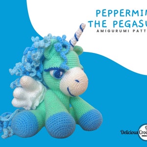Amigurumi Pattern Crochet Peppermint Pegasus Animal Toy Doll Unicorn DIY Digital Download PDF English or Spanish