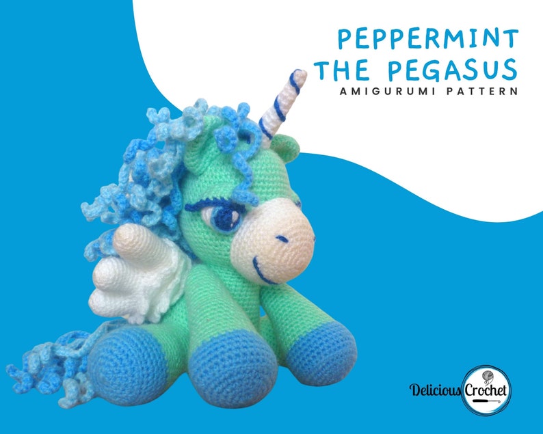 Amigurumi Pattern Crochet Peppermint Pegasus Animal Toy Doll Unicorn DIY Digital Download PDF English or Spanish