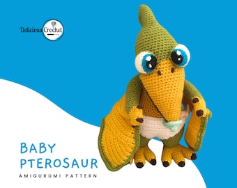 Amigurumi Pattern Crochet Baby Pterosaur Dinosaur DIY Instant Digital Download PDF