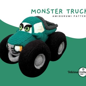 DeliciousCrochet Monster Truck. This is a crochet pattern, not the finished toy. Using DK or Sports acrylic yarn with a 2.5 mm hook, the truck stands 9 inches tall, 12.5 inches long and 8 incges wide. Instructions available in English (US) or Spanish