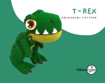 Modello Amigurumi all'uncinetto T-REX Dinosauro Fai da te Download digitale istantaneo PDF