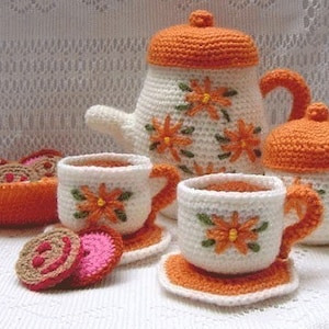 Amigurumi Pattern Crochet Tea Set and Cookies DIY Digital Download image 1