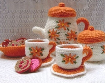 Amigurumi Pattern Crochet Tea Set and Cookies DIY Instant Digital Download PDF