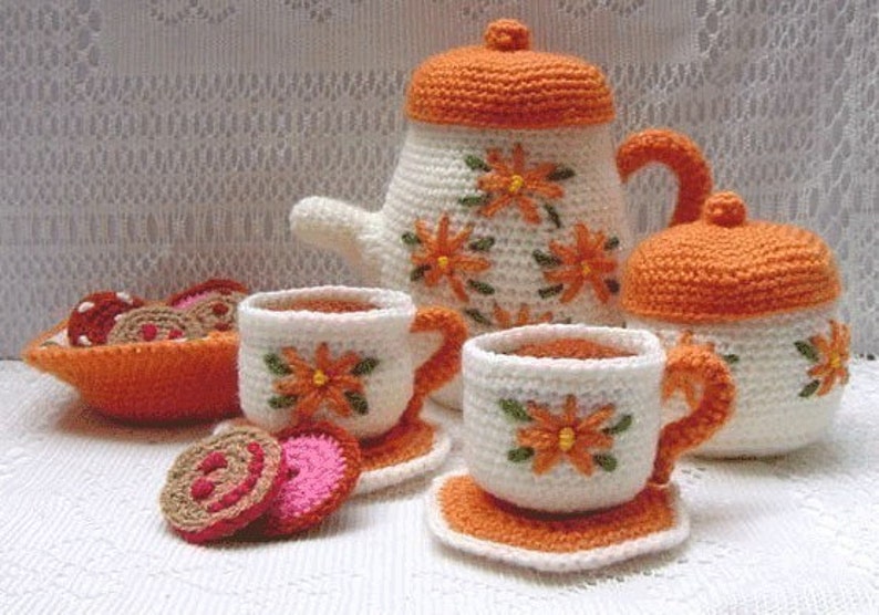 Amigurumi Pattern Crochet Tea Set and Cookies DIY Digital Download image 1