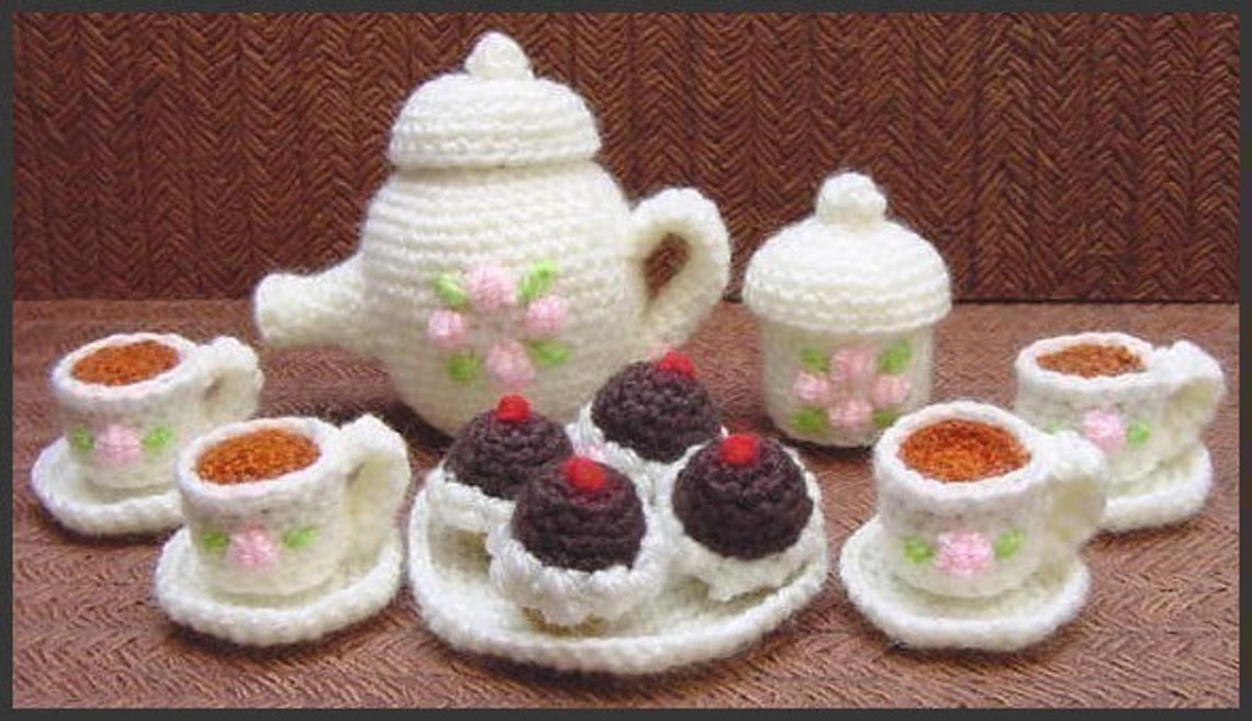 Amigurumi Pattern Crochet Mini Tea Set and Cupcakes DIY Etsy