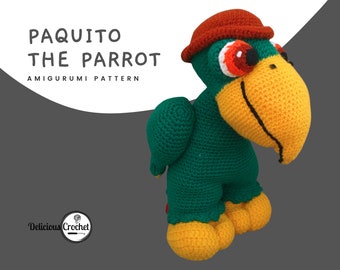 Amigurumi Pattern Crochet Parrot Parakeet Paquito Bird Animal Doll PDF Pattern English or Spanish