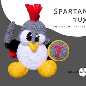 Padrão de crochê Spartan Tux – Amigurumi Penguin Warrior PDF – Tutorial de brinquedo de crochê faça você mesmo – Padrão de bicho de pelúcia em inglês ou espanhol
