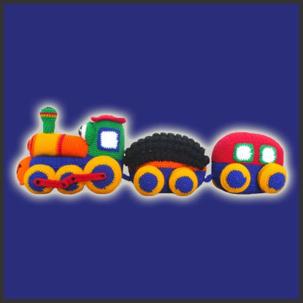 Amigurumi Patron Crochet Tren con Locomotora Locomotor Vagon de Carbon y Carro Pasajeros Juguete Tejido PDF Español o Inglés