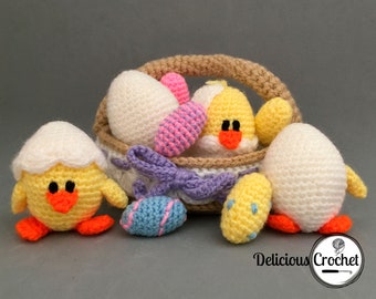 Amigurumi Pattern Crochet Eggs and Chicks in Basket Easter DIY Instant Digital Download PDF