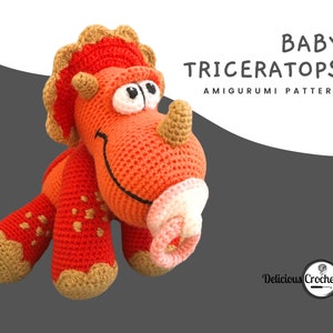 Amigurumi Pattern Crochet Triceratops Dinosaur Dino Prehistoric Reptile Animal Doll Baby Toy PDF English or Spanish