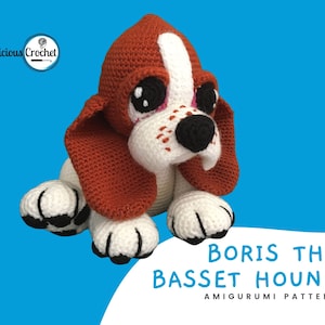 Amigurumi-mönster Virkat Basset Hound Boris Amigurumi Hund Valp Djur PDF-mönster Engelska eller Spanska